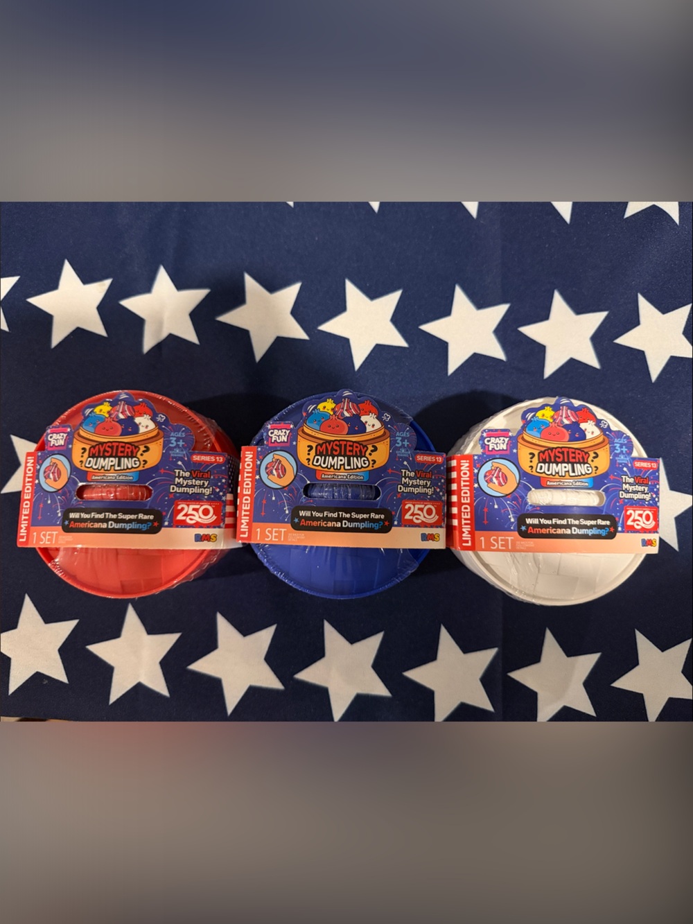 Mystery Dumpling Collectible RED WHITE BLUE set of 3 New dumplings